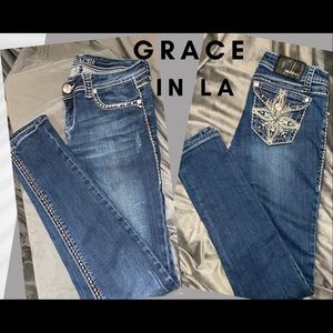 Grace in LA embellished pocket skinny jeans